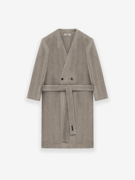 Chevron Brushed Wool Lapelless Overcoat