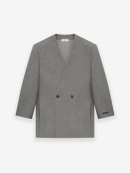 Melange Wool Double Breasted Lapelless Blazer
