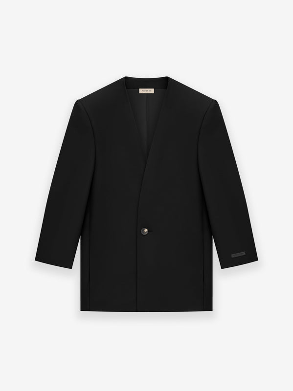 Wool Gabardine Lapelless Suit Jacket