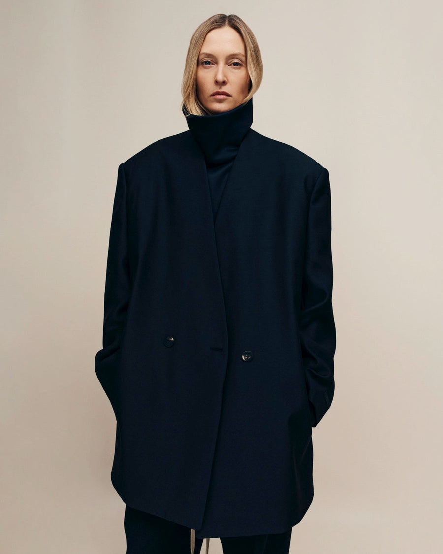Silk Wool Double Breasted Lapelless Blazer - Fear of God